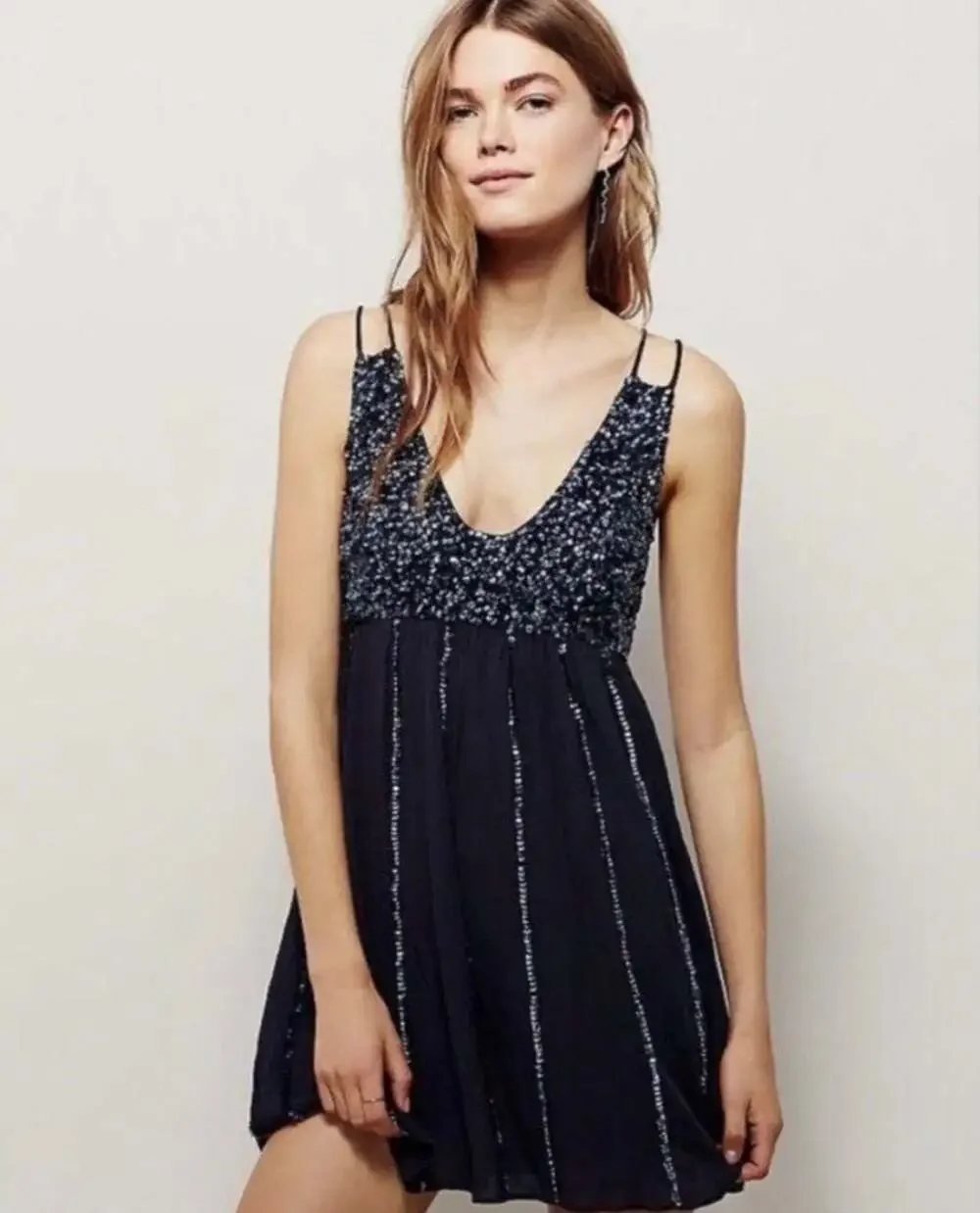 Free People Intimately Glitter Girl Sequin Strappy Mini Dress in Slate Grey